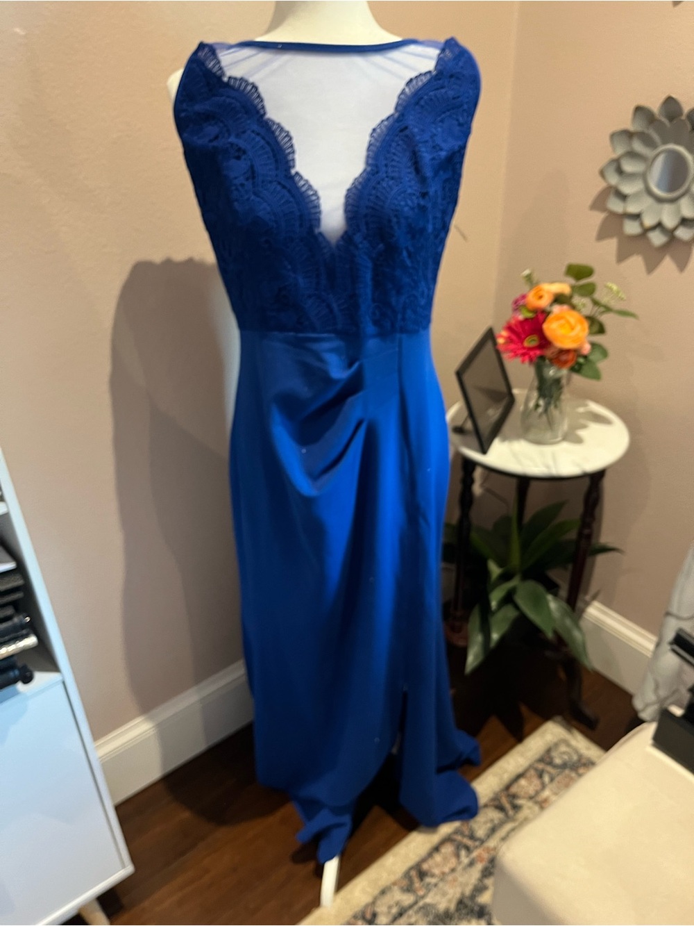 Royal Blue Lace-Front Evening Gown